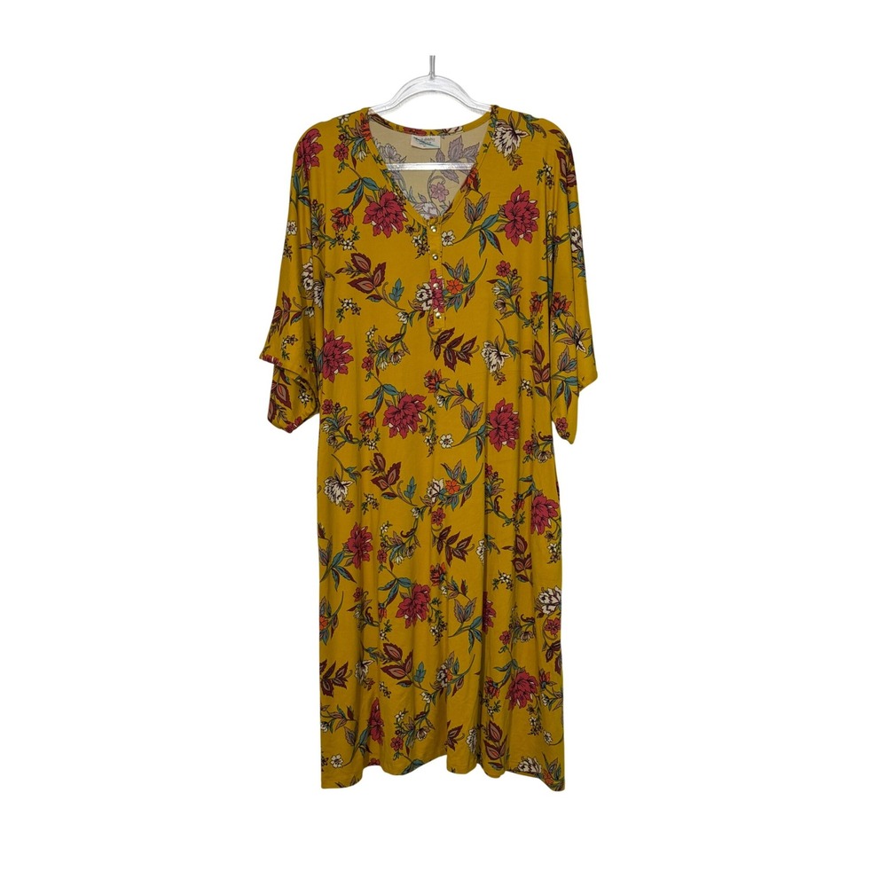 Dwell + Slumber Caftan Dress Womens M/L Yellow Floral Maxi Loungewear